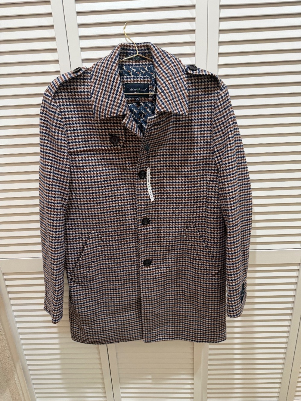 Paisley & Gray Slim Fit Brown/Blue/Cream Houndsooth Jacket